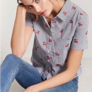 🍒 Forever 21 Striped Cherry Button Down Shirt - Size S🍒